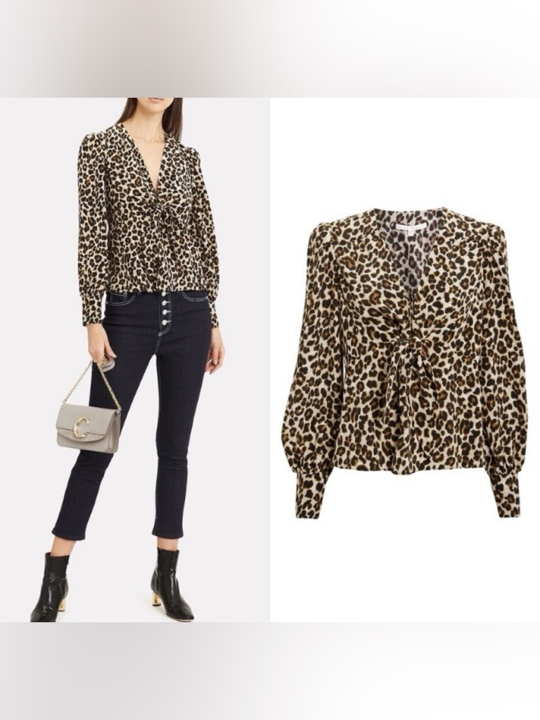 Veronica Beard Leopard-Print Twist-Front Blouse - Beige/Brown/Black